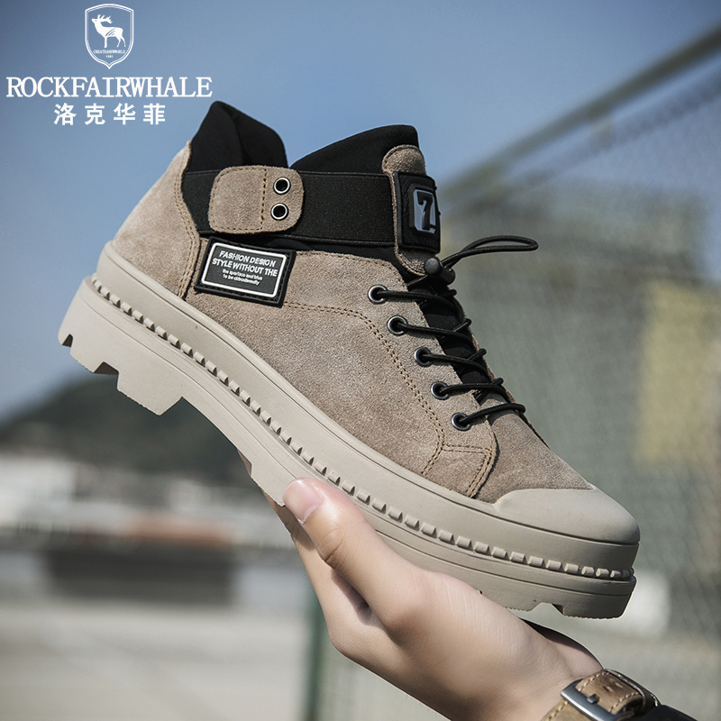 洛克华菲 工装鞋新品低帮休闲鞋真皮2024男鞋大码反绒皮耐磨防滑韩版潮流户外鞋工装靴子高清大图
