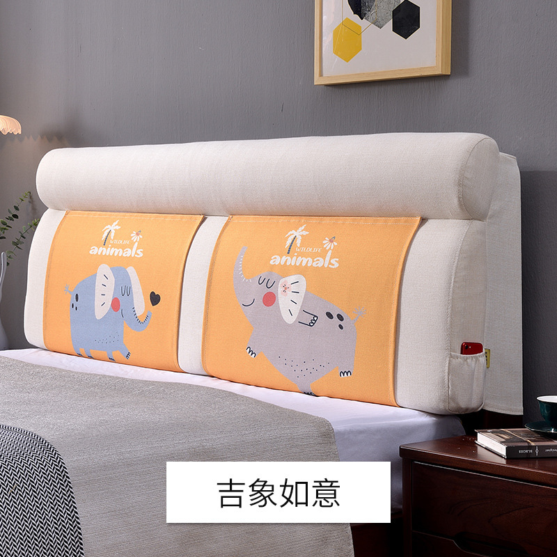 添福运 棉麻床头靠垫榻榻米贴墙软包双人大靠背免洗床头罩北欧自粘靠背床头软包双人榻榻米棉麻靠垫实木床靠垫定制 吉象如意 长200*高60*厚12cm【有床头】