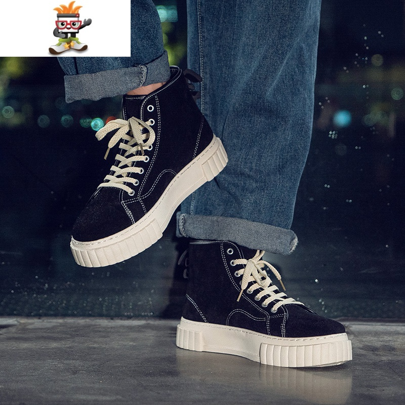 秋季高帮鞋男韩版潮流休闲百搭高邦厚底板鞋男学生增高鞋子男潮鞋闪潮