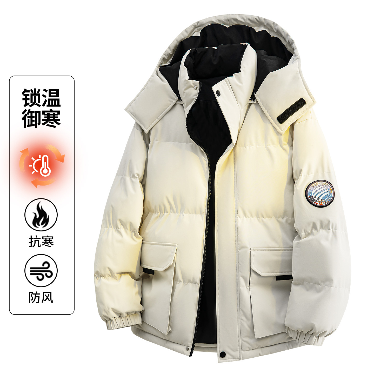 啄木鸟羽绒棉衣男士冬季加厚可拆卸连帽外套防风防寒保暖潮流棉服高清大图