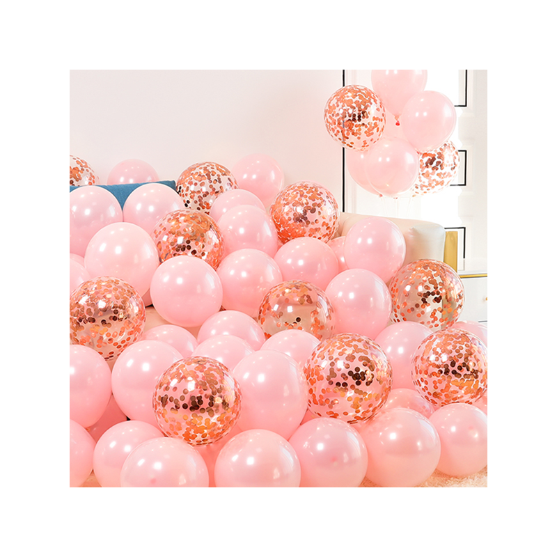 珍珠粉金属红金亮片30个气球网红粉色结婚气球装饰婚庆婚礼女方卧室
