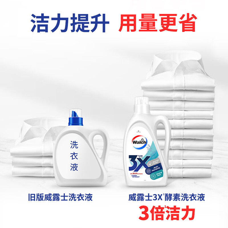威露士洗衣液3X除螨去污去渍有效除菌酵素配方快洁易漂(原味)2L高清大图