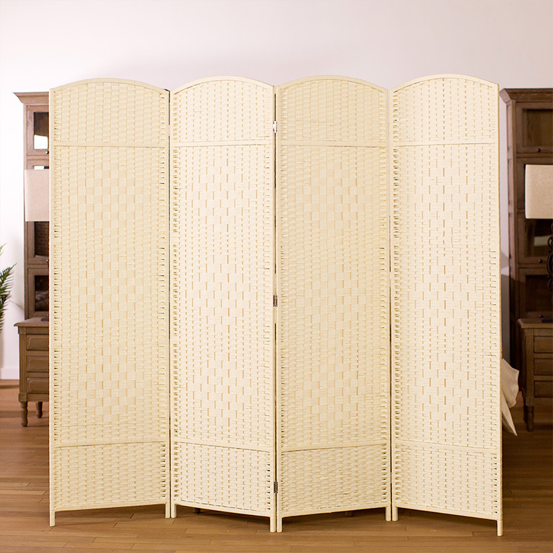 中式藤编屏风隔断墙 简约现代折叠移动折屏 隔断装饰客厅小户型 1.5米上下镂空（5片装）