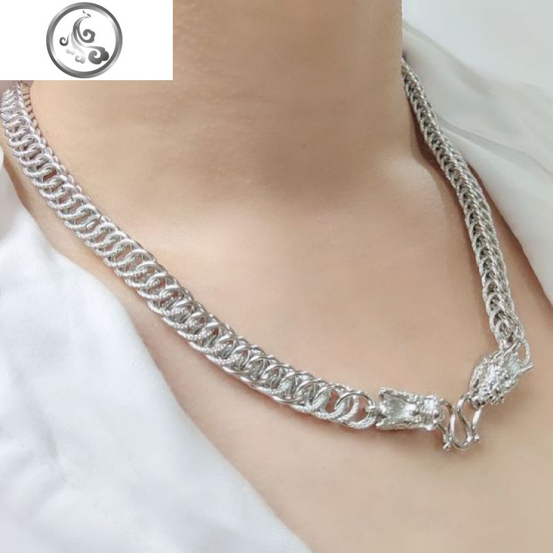 霸气粗款纯银项链男纯银男双龙头吊坠大银链子999潮人嘻哈锁骨链jimi