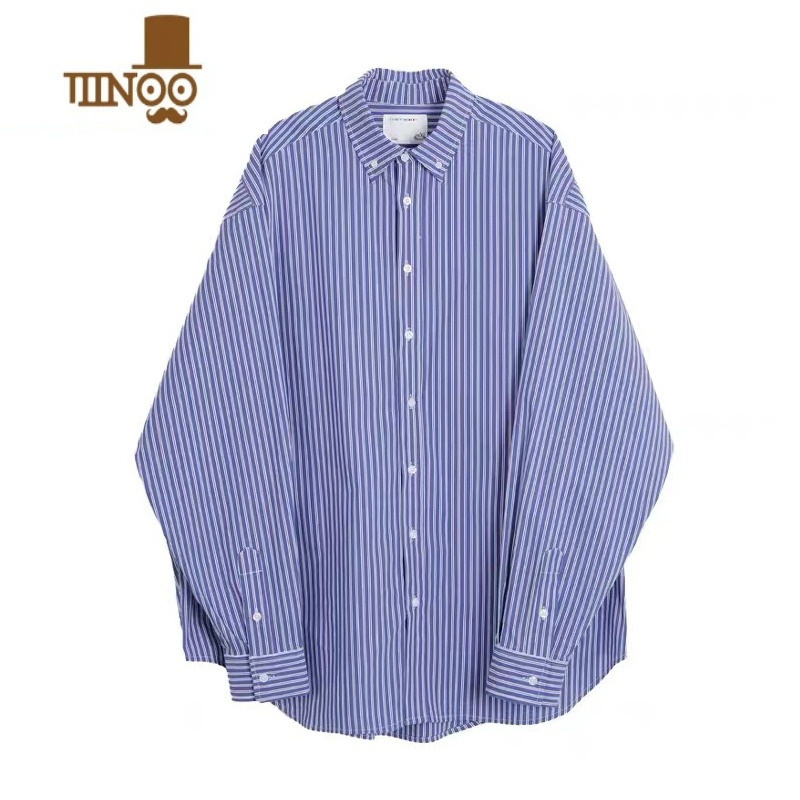 YANXU衬衫男长袖秋季廓形宽松日系复古CityBoy美式条纹休闲衬长袖系系高清大图