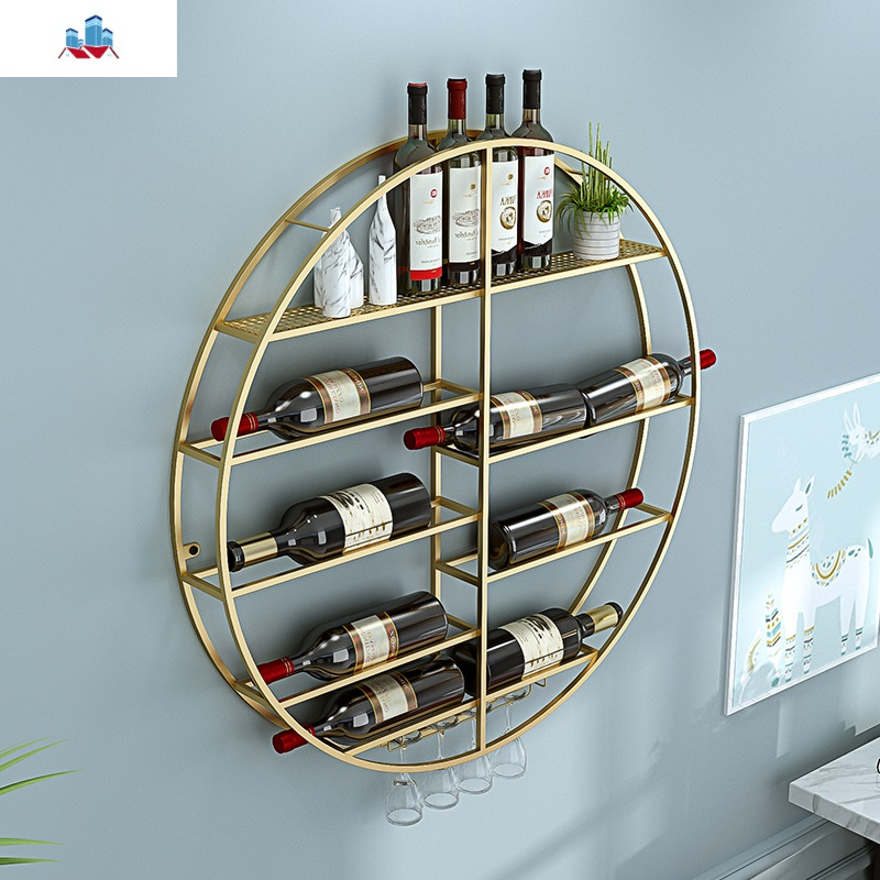 北欧圆形酒架酒柜简约墙上客厅壁挂红酒架高脚杯架现代葡萄酒架子泰