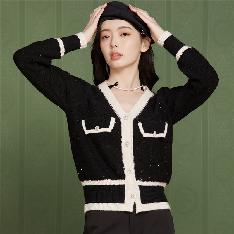 cachecache开衫针织外套女新款长袖时尚百搭洋气毛衣小香风上衣