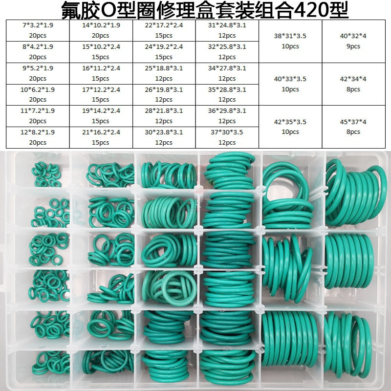 厚玖 氟橡胶O型密封圈耐高温耐油小皮圈圆形 420组合套装\φ7-45mm×δ2.4mm