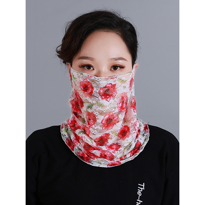 盛世尼曼脖套女薄款夏季防晒挂耳百变蕾丝纱巾时尚百搭围脖头巾遮脸
