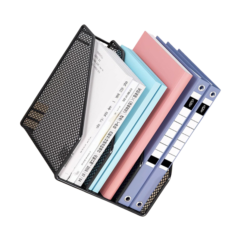 伴公式B1200金属镂空桌面三联文件框黑色高清大图