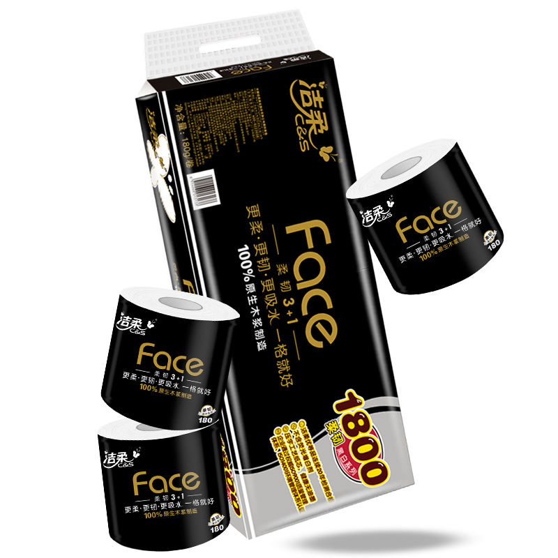 洁柔face四层有芯卷纸1800克10卷 10卷/提 6提/件