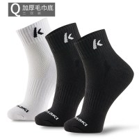 川崎(kawasaki) 羽毛球运动袜子健身跑步篮球加厚毛巾底短中袜透气吸汗 3双装 Q款加厚毛巾底【2黑1白】 均码