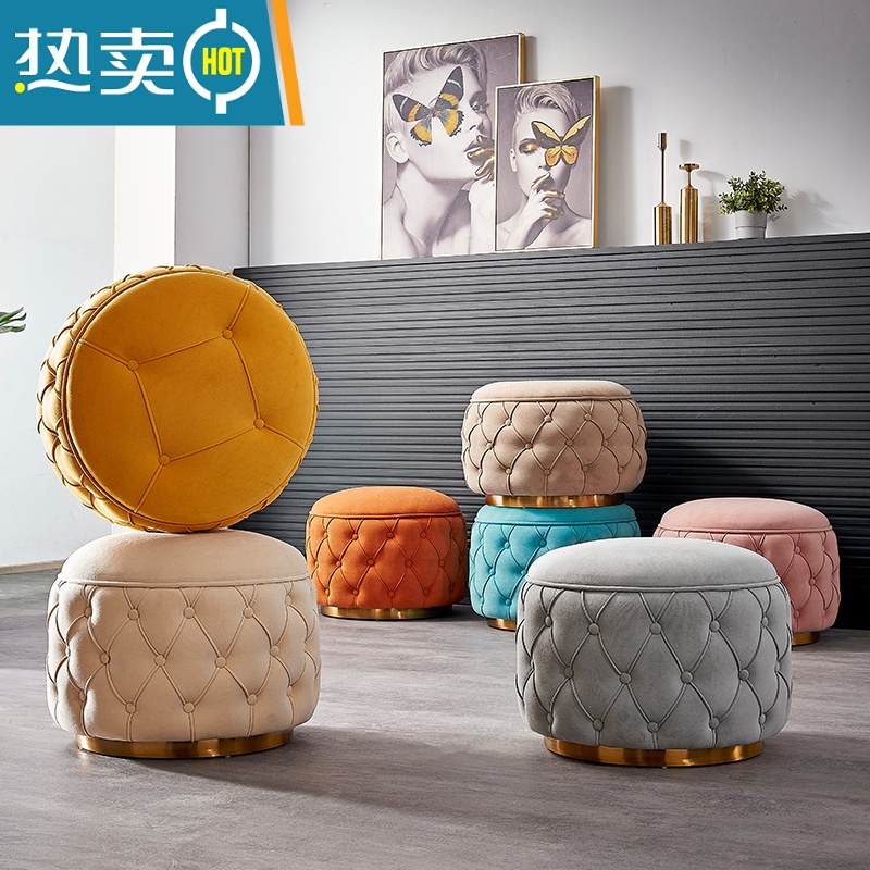 敬平轻奢拉扣圆凳现代简约矮凳家用换鞋凳儿童收纳储物凳客厅脚踏凳子收纳凳高清大图