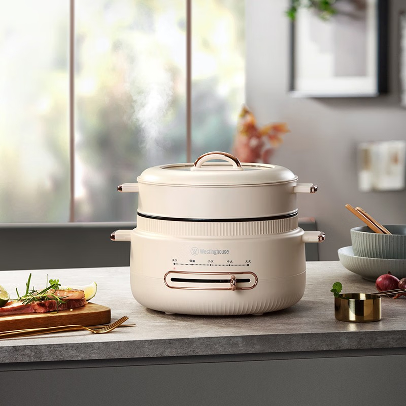 西屋(WESTINGHOUSE) 电火锅电锅一体多功能锅 一锅多用电炒锅煮锅家用多用途锅4L大容量 WSC46B 米白