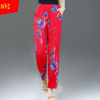 迪鲁奥（DILUAO)妈妈装女裤中老年绵绸竹节棉碎花休闲宽松裤子人造棉花裤子九分裤_910 8号色 XL