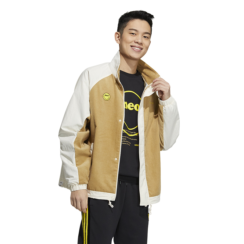 adidas neo U Smly Jkt 休闲运动笑脸图案夹克外套 男款 卡其色 H58045