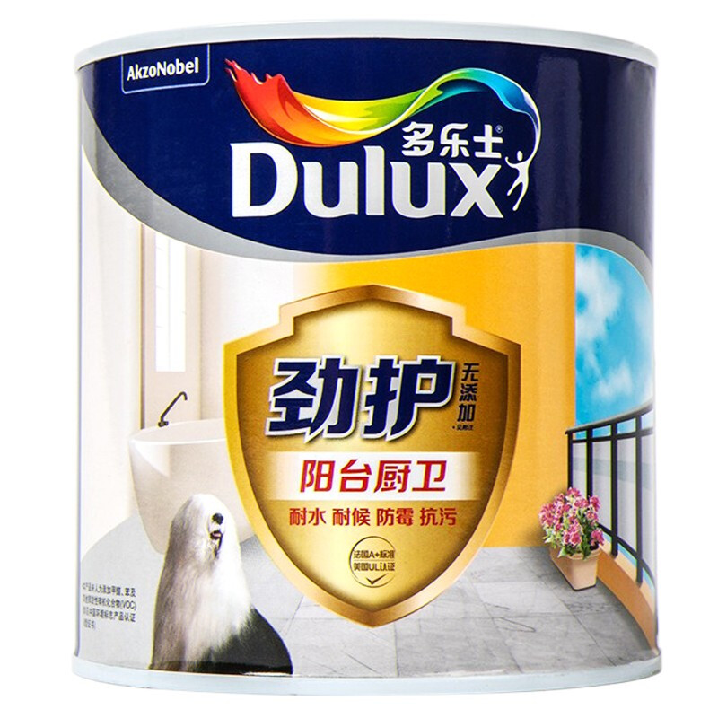 多乐士(Dulux)劲护无添加厨卫阳台漆 内墙乳胶漆 墙面漆 油漆涂料耐水耐候 防霉抗污修补漆 A8137 1L