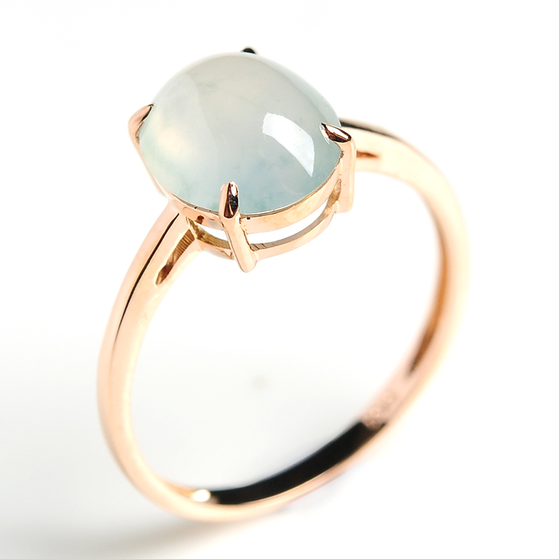 18k金镶嵌冰种翡翠蛋面戒指女款玉石指环饰品带证书送女朋友七夕情人