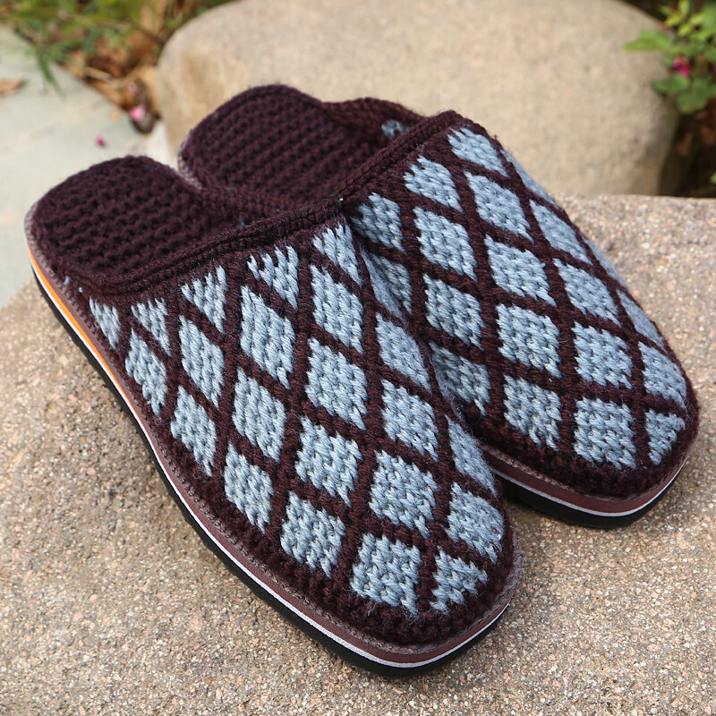 鲁奥diluao春季纯手工编织男女成人居家婚嫁出嫁拖鞋成品保暖毛线拖鞋