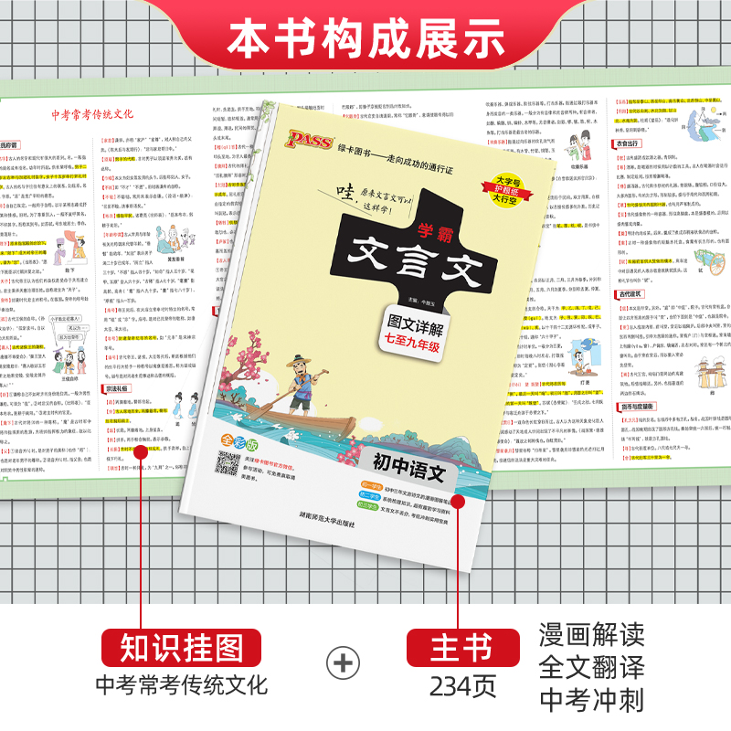 学霸文言文 初中通用 [正版]2024绿卡图书学霸初中文言文人教版漫画图解全彩版初一初二初三教辅复习资料789年级语文知高清大图