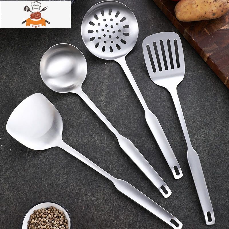 实木厨具304不锈钢锅铲套装全套家用铲子炒菜勺子汤勺漏勺煎铲子 敬平 九珠肉叉(410材质)图片