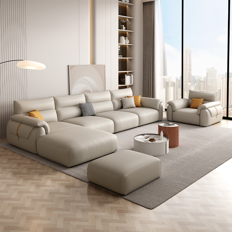 欧梵森 沙发 奶油风真皮沙发客厅小户型轻奢极简意式北欧直排皮艺沙发组合客厅家具网红沙发2022新款沙发套装高清大图