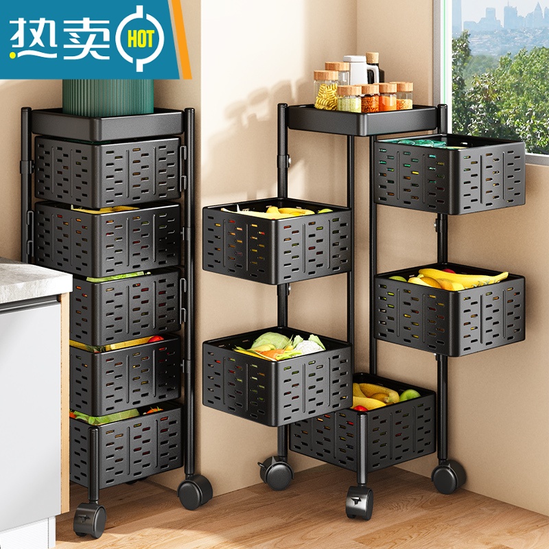 敬平加厚旋转置物架厨房专用蔬菜零食收纳落地多层夹缝小推车菜篮子高清大图