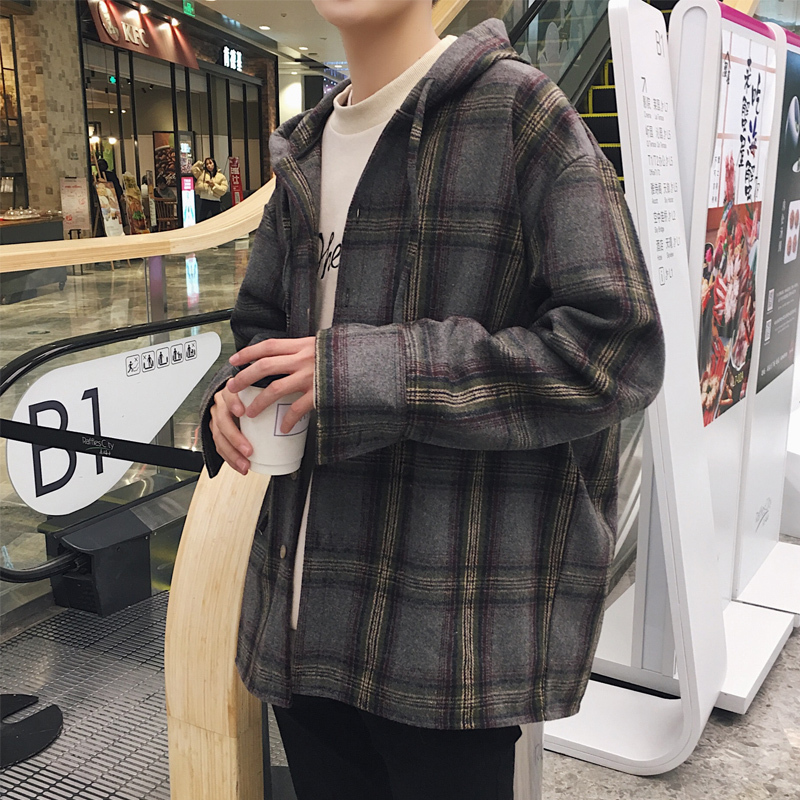 秋季格子衬衫男长袖韩版潮流港风chic慵懒风早秋上衣外套网红衬衣