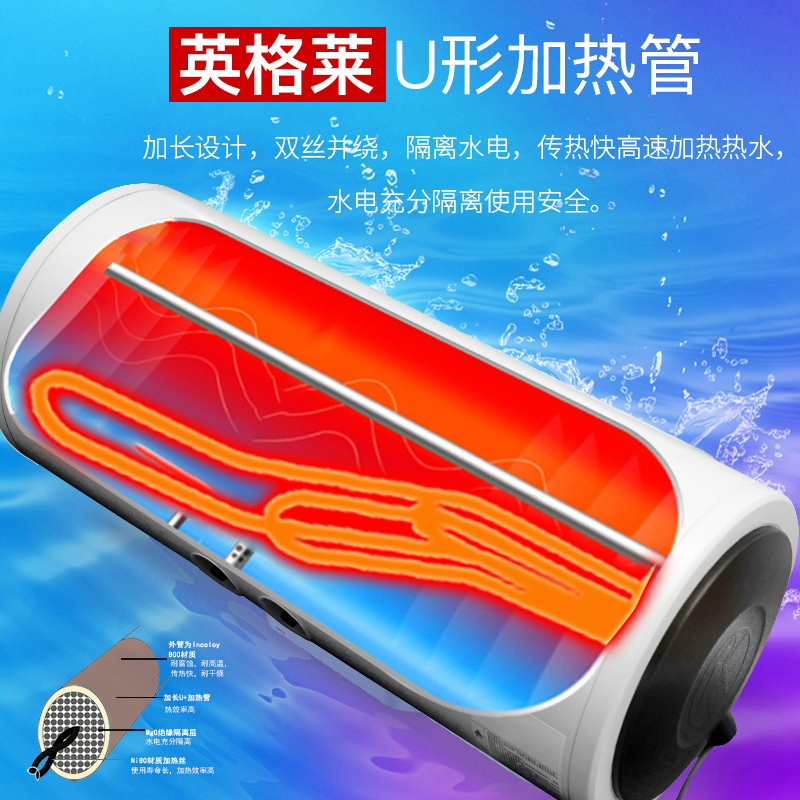 瑞美(Rheem)电热水器80升家用储水式恒温速热节能卫生间小型洗澡淋浴机全国联保 自动运行 横挂式ERE20-80A5高清大图