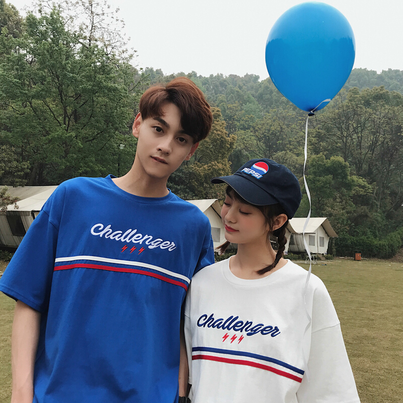 ins超火的bf情侣装夏装短袖t恤衫女2018新款韩版宽松原宿学生班服