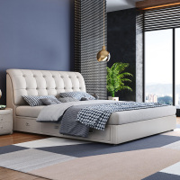 梵宜意式极简现代简约纳帕皮1.8米高箱储物婚床