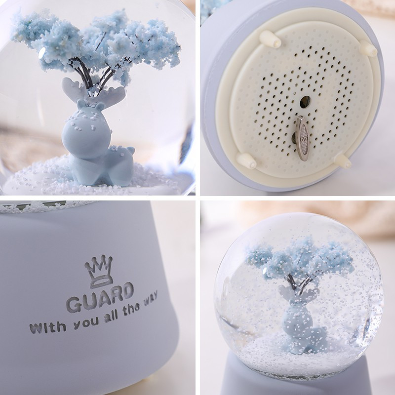 梦幻水晶球音乐盒八音盒旋转雪花带灯创意儿童女生孩房间生日 三维工匠 发条款-粉