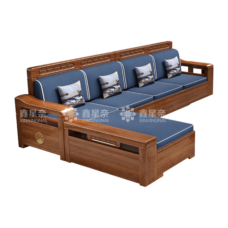 鑫星奈XXN4022933 中式胡桃木实木沙发 贵妃四人位