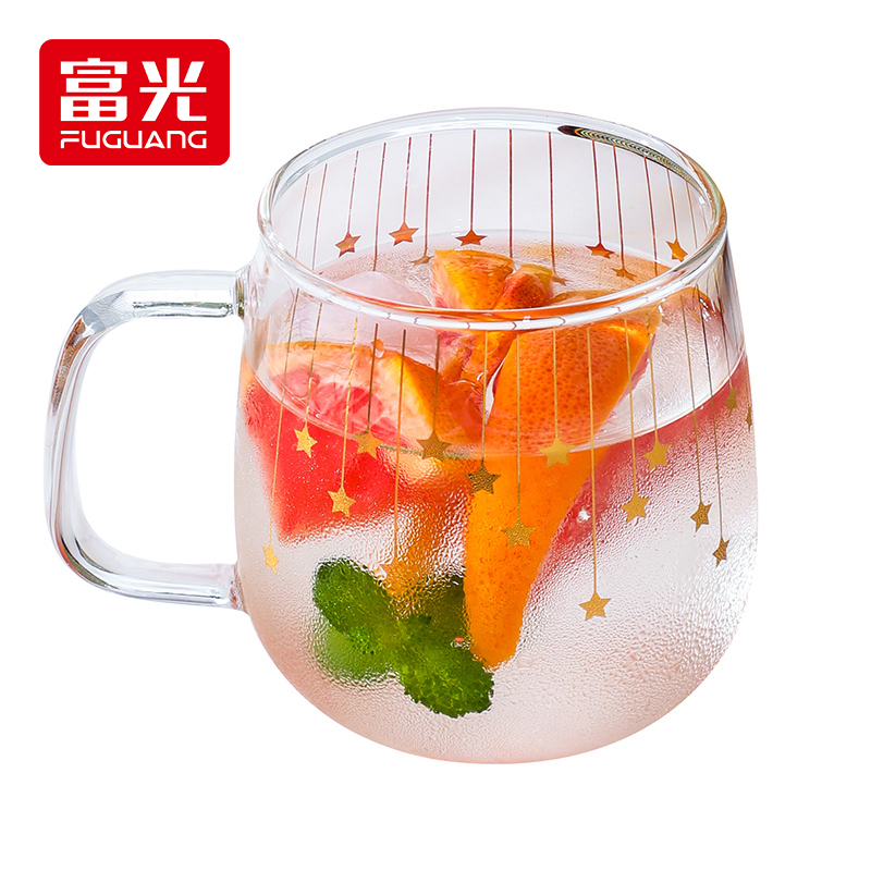 富光FUGUANG牛奶玻璃杯燕麦水杯ins网红风格带把手办公家用早餐杯子