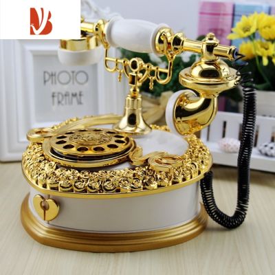 三维工匠复古老式拨盘心型电话机八音盒欧式电话收纳音乐盒酒吧咖啡厅摆件 电话音乐盒白金色634V09
