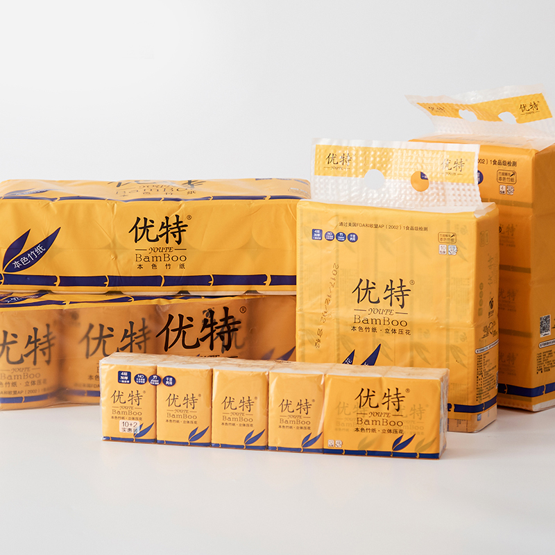 优特本色不漂白竹浆纸四层立体压花有芯卷筒纸卫生纸厕纸纸巾10粒(有芯)1400g