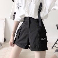 单/套装新款宽松时尚长短袖衬衫+阔腿工装长短裤BF风套装女学生装 单件黑色短裤 S