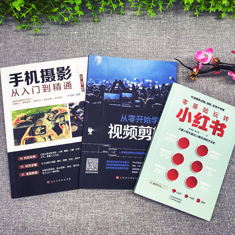 [正版]3册 手机摄影从入门到精通零基础玩转小红书从零开始学做视频剪辑 自媒体小红书粉丝变现账号运营 短视频制作市场营高清大图