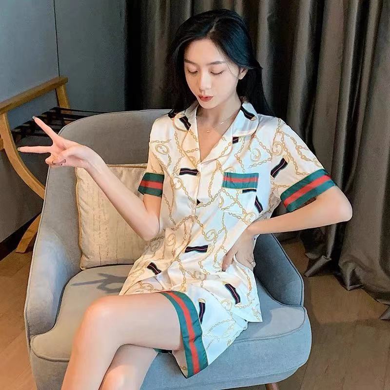情侣睡衣女春秋冰丝薄款短袖加肥加大码夏季男士仿真丝家居服套装 QL-黑色 [双短套装]单套价 男M [建议70-80斤]