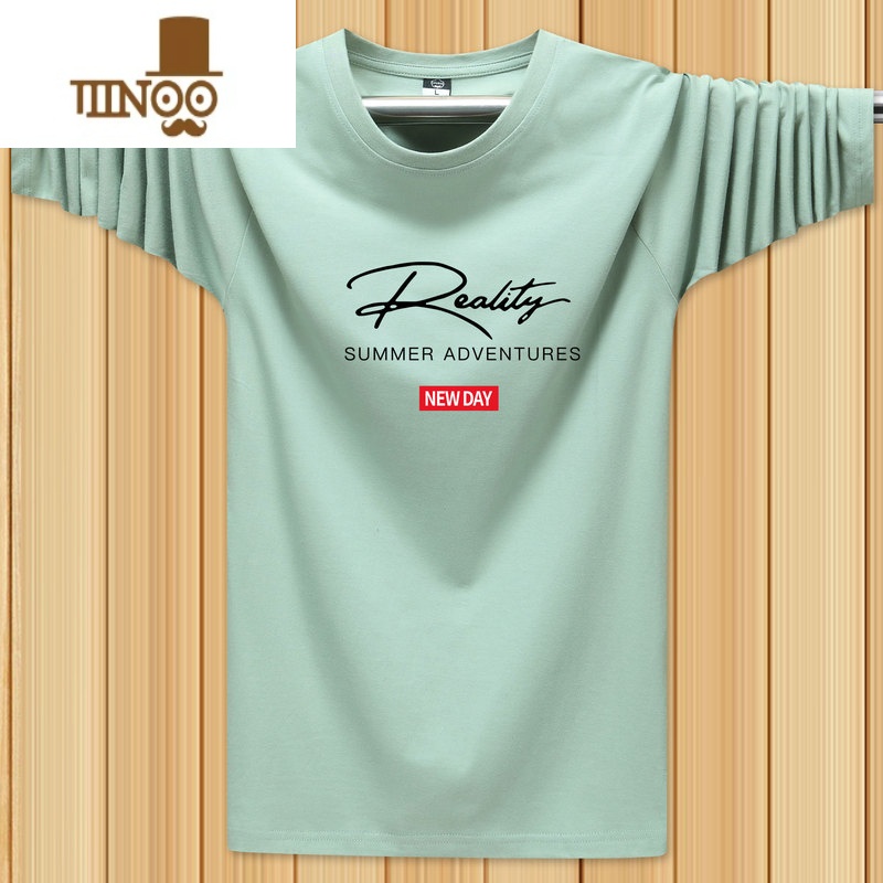 YANXU春季长袖t恤男宽松上衣2022新款青少年时尚大码男装T恤袖2新高清大图