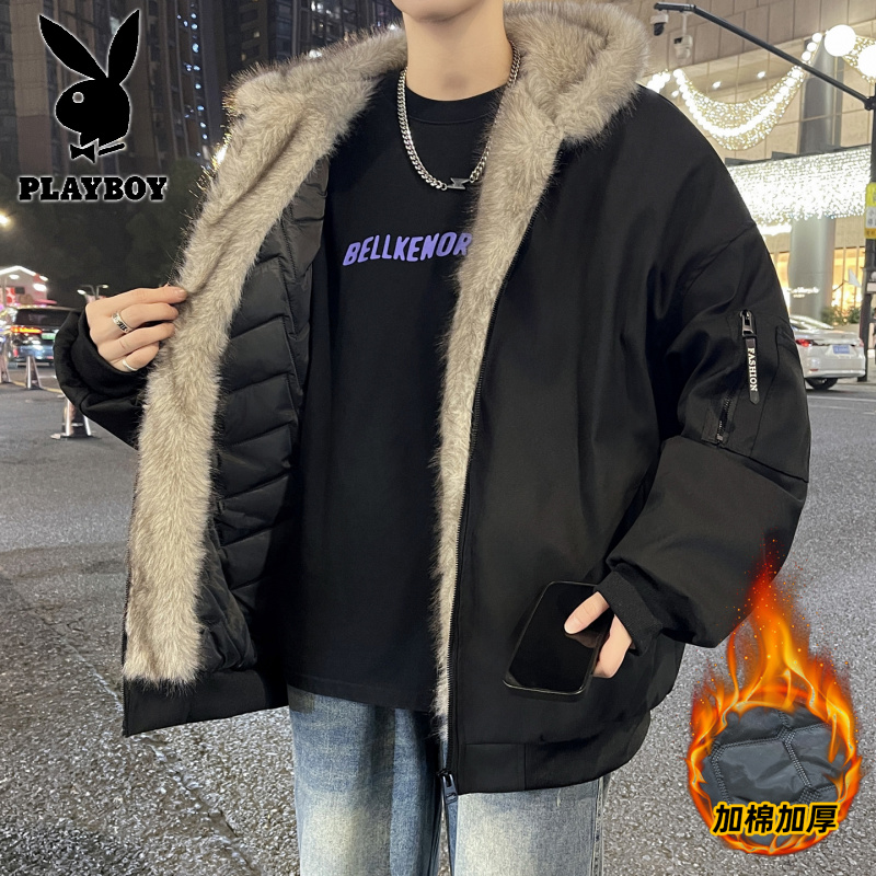 花花公子新款高品质冬季加棉加厚座山棉衣男港风潮流棉服高清大图