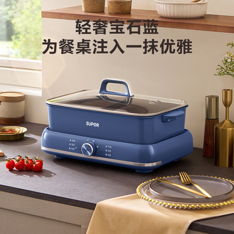 苏泊尔(SUPOR) 2000W大火力3档调节可分离锅身不粘鸳鸯电火锅 H3724FKX71Y高清大图