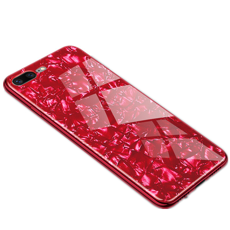 HIGE/iphone7plus手机壳苹果8超薄玻璃8plus全包防摔套7p仙女贝壳潮牌苹果7p/8p 5.5 梦境魅红