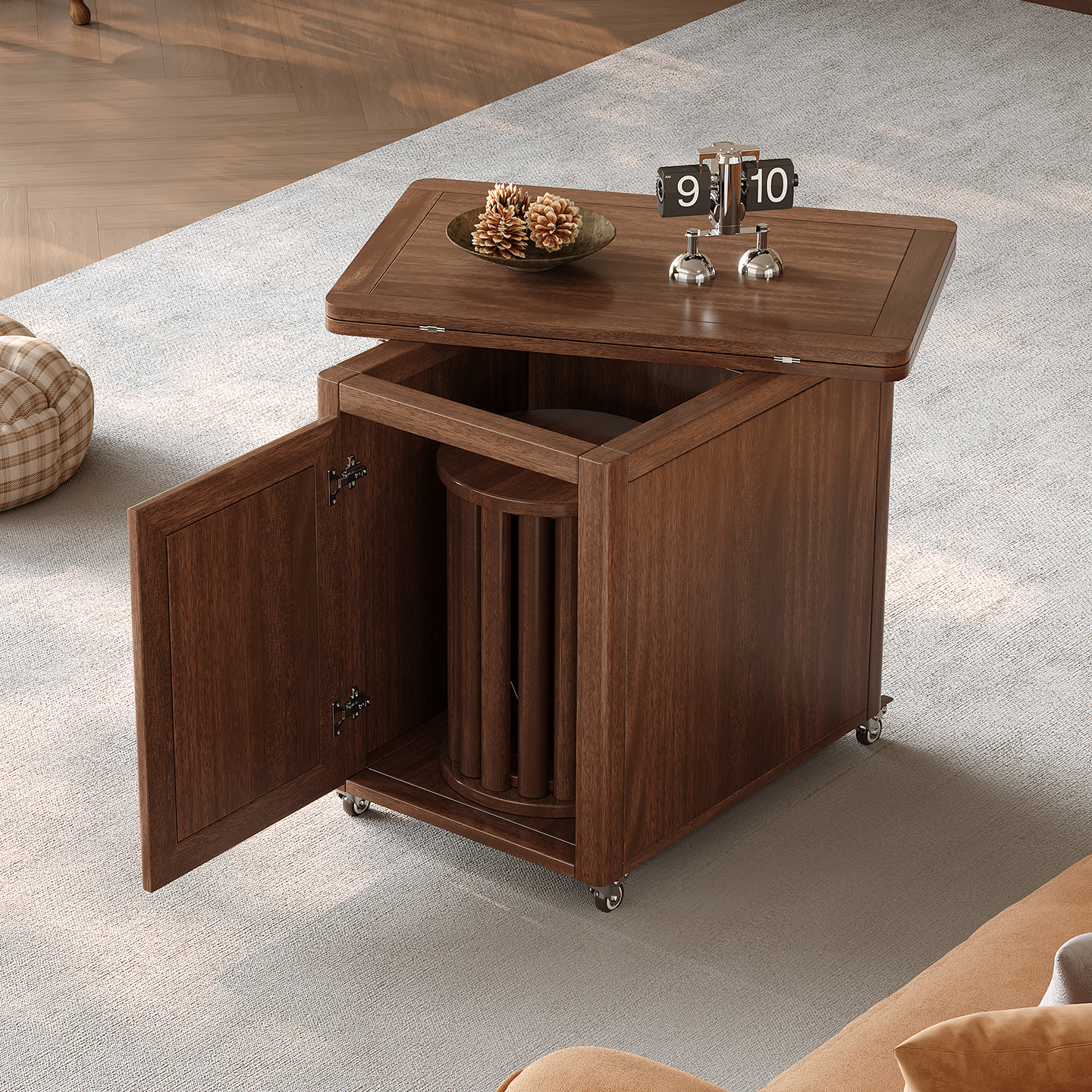 青木川 简约现代中式实木茶几可移动带轮升降边几沙发边柜小户型客厅现代简约小边几高清大图