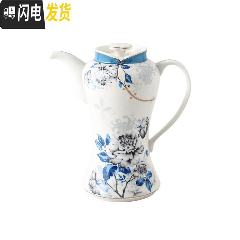 三维工匠陶瓷套装复古简约旗袍水具冷水壶茶具结婚套装水杯 青韵16件(6杯+1壶+陶瓷托盘+铁架+壶刷+勺子6只)
