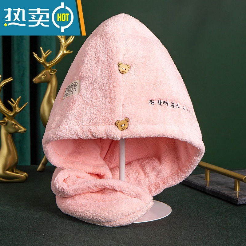 敬平珊瑚绒干发帽女家用包头发吸水速干浴帽2021网红同款可爱 [双层双扣加厚]高贵紫+优雅灰高清大图