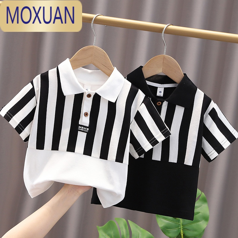 MOXUAN童装儿童条纹POLO衫小童洋气短袖T恤男童宽松翻领上衣1-5岁