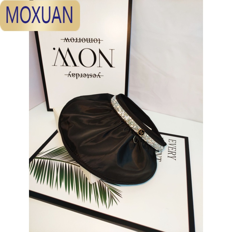 MOXUAN日系蛋卷防晒空顶帽子女遮脸沙滩帽可折叠水钻无顶发夹帽