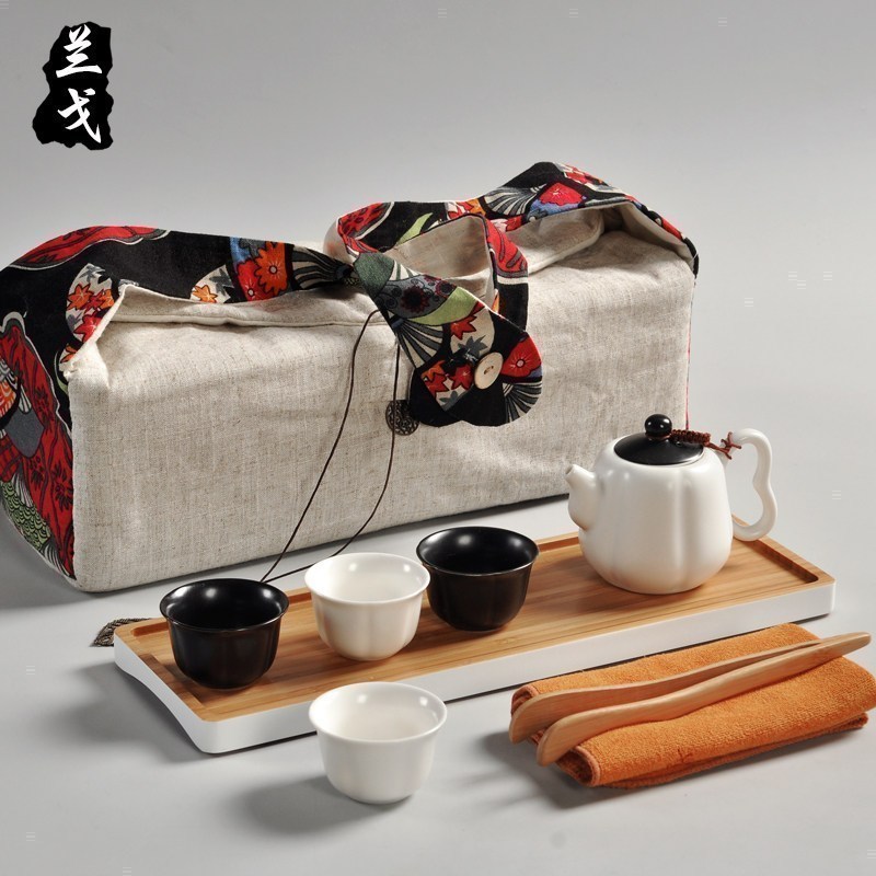 美帮汇套装家用陶瓷茶杯茶道配件便携包功夫茶壶快客杯