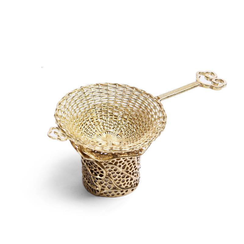 美帮汇铜茶漏过滤架镀金编织茶滤泡茶盖碗过滤网套装功夫茶具配件